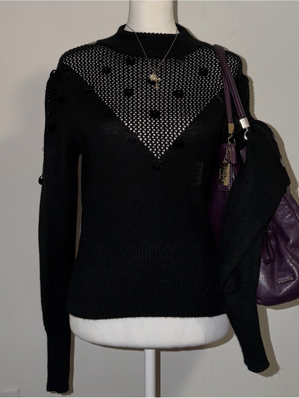 2000s vintage whimsical vampire girl black knitted sweater with sequins